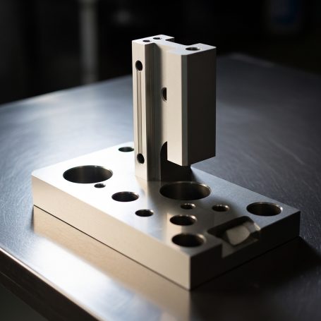 Soporte metálico con orificios, utilizado en procesos de mecanizado.